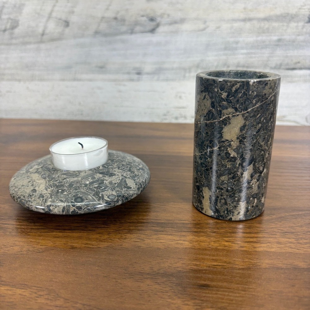 Solid Marble Stone Disc Tealight Candle Holder‎ and Marble Tealight Cylinder